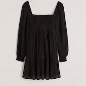 Abercrombie & Fitch Black Smocked Long Sleeved Dress